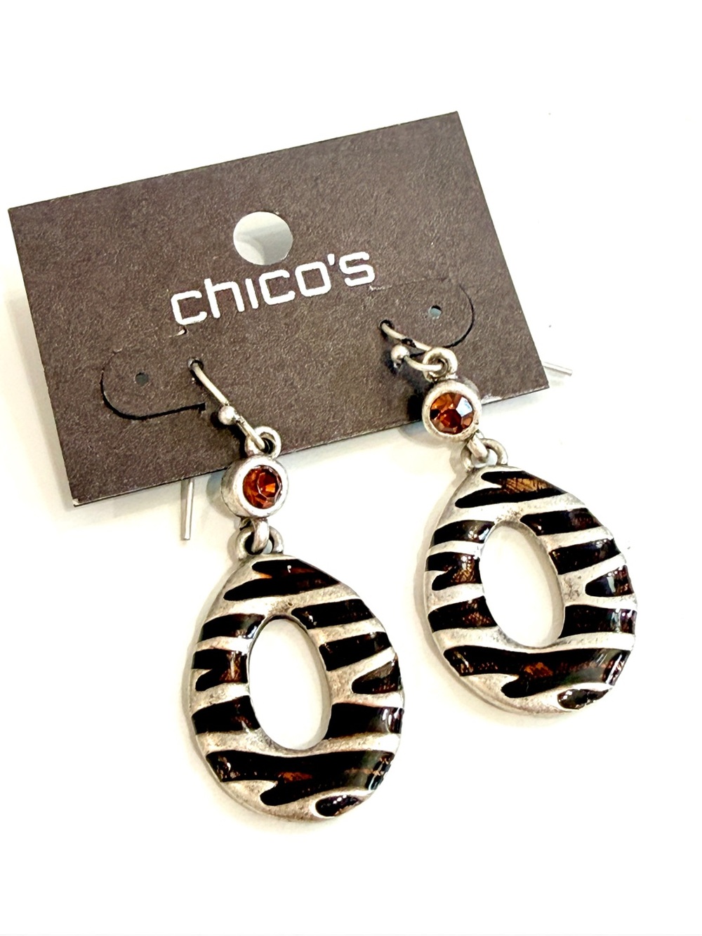 CHICO’S Zebra Enamel Teardrop Earrings NWT